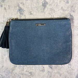 GiGi New York Stingray Leather Pouch Bag Blue Exotic Leather Clutch